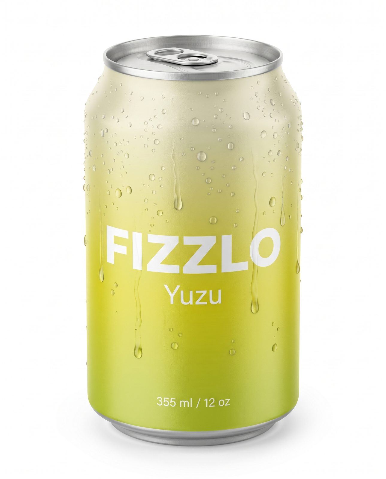 AI-generated after: premium studio packshot of a FIZZLO Yuzu can